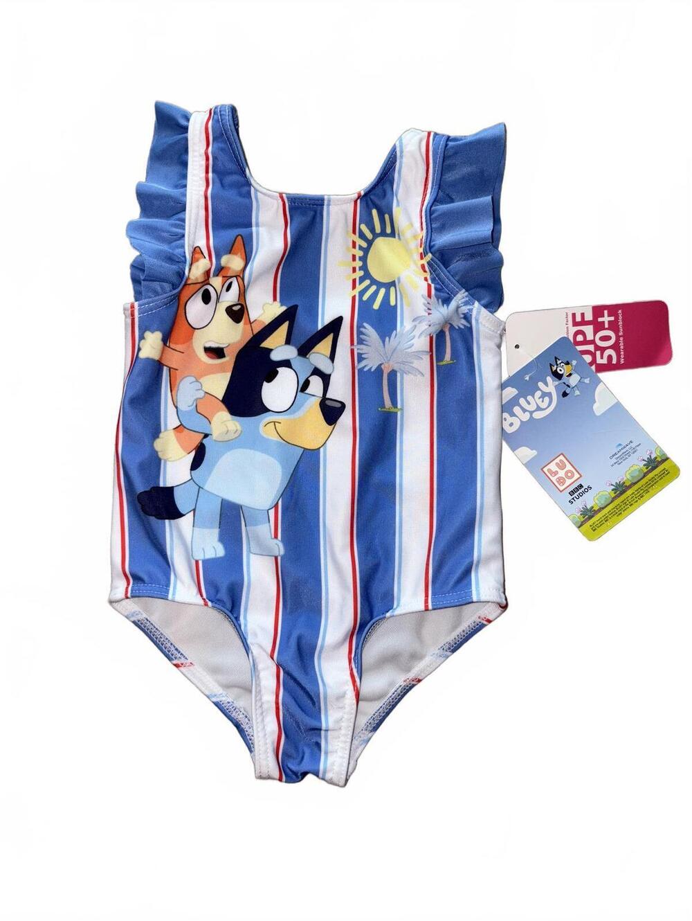 NEW! Bluey Baby Girl One Piece Swimsuit with Ruffle Sleeves - 12 Months